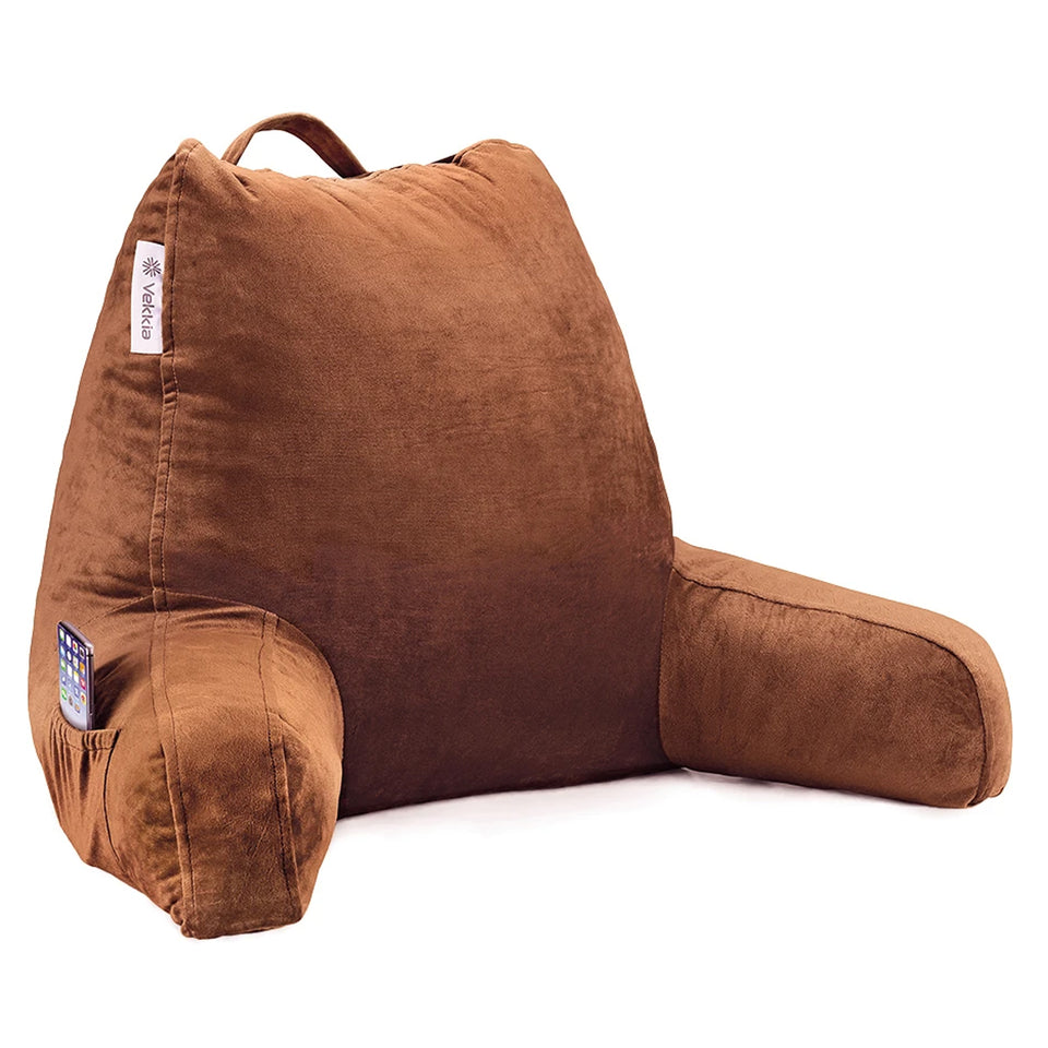 ComfortSpa Reading Pillow for Bed Adult Size, Back Rest Pillow with Arms,  Pockets and Washable Cover;